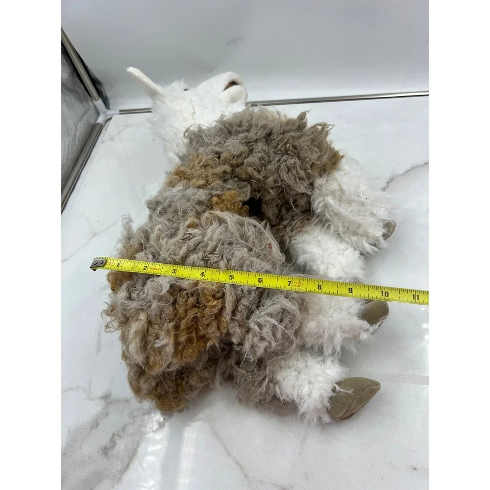 Folkmanis Alpaca Hand Puppet Plush White Brown Shaggy Faux Fur Realistic 2953